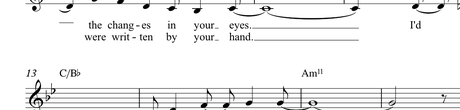 A small excerpt of the sheet music for The Writing On The Wall